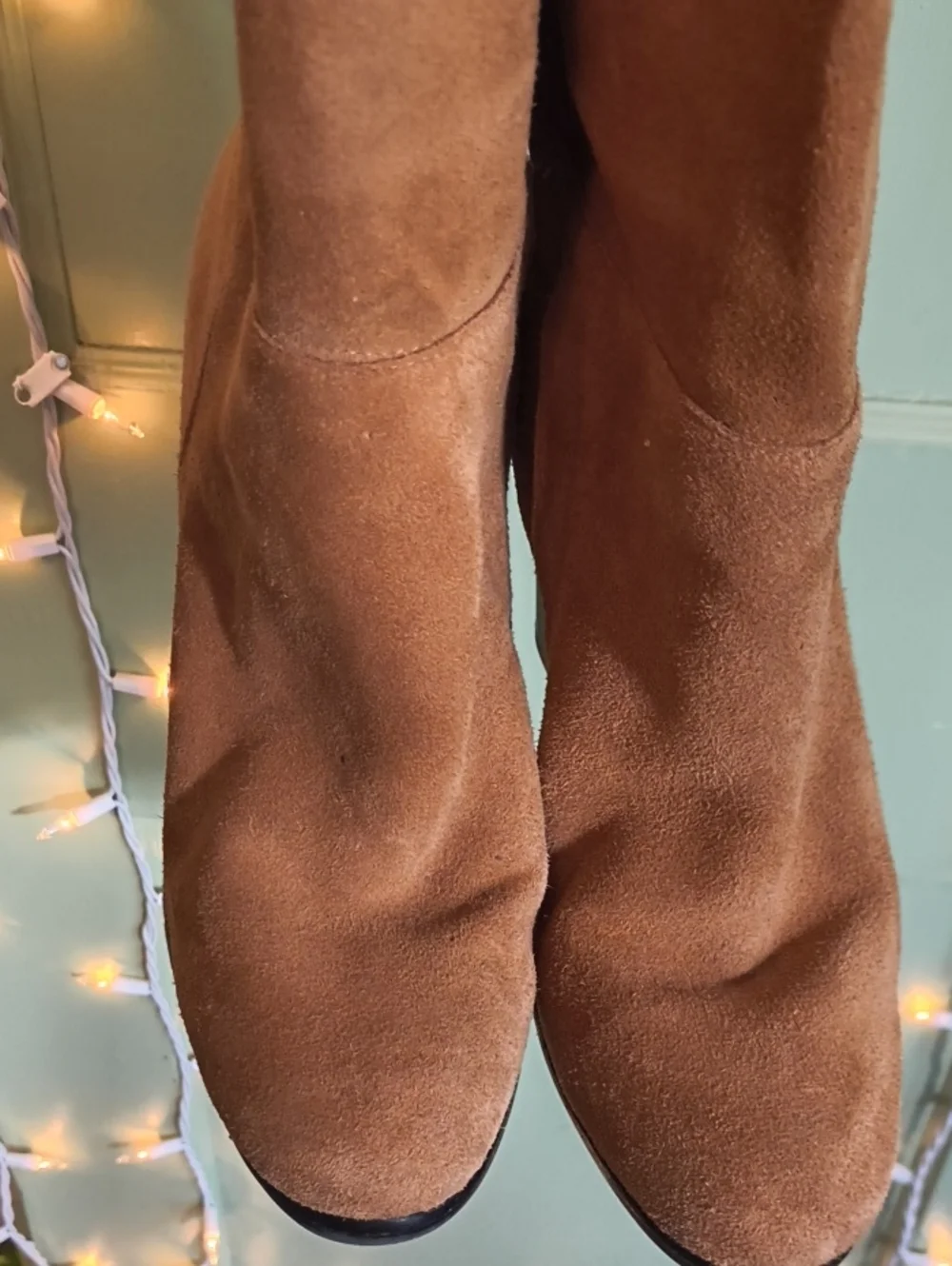 Women's Sam Edelman Knee High Walnut Faux Suede Round Toe Stack Heel Boots 9.5